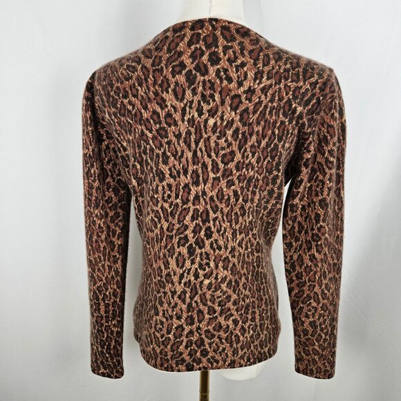 Neiman Marcus 100% Pure Cashmere Sweater Size Small Leopard Print Brown Preppy - Picture 3 of 8
